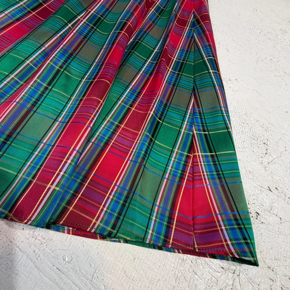 Vintage Taffeta Skirt Maxi Red Green Plaid Full‎ Length High Waisted Holiday